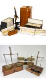 THREE VARIOUS SCALES, comprising one set Avery medical scales with brass pans, with drawer,