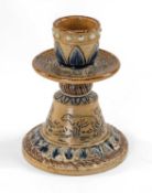 RARE DOULTON LAMBETH HANNAH BARLOW CANDLESTICK, with circular drip tray above band of dogs within