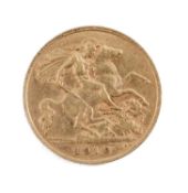 EDWARD VII GOLD HALF SOVEREIGN, 1910, 3.9gms Provenance: deceased estate Ceredigion Comments:
