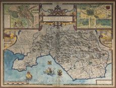SPEED (JOHN) MAP, double page engraved map with later hand colour, 'Glamorgan Shyre, with the
