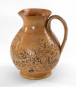 DOULTON LAMBETH HANNAH BARLOW STONEWARE JUG, having loop handle and overall sgraffito incised