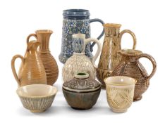 ASSORTED DOULTON STONEWARE & PORCLEAIN, comprising six Doulton Lambeth jugs, one by Arthur Barlow, a