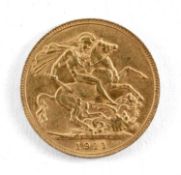 GEORGE V GOLD SOVEREIGN, 1911, 8.0gms Provenance: deceased estate Ceredigion Comments: surface