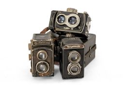 THREE VARIOUS TWIN LENS CAMERAS, comprising Franke & Heidecke Braunschweig Rolleicord Compur f/7.