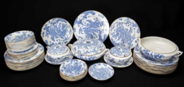 ASSORTED ROYAL WORCESTER 'BLUE DRAGON' BONE CHINA DINNERWARE, including pair sauce tureens, covers