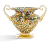 MAZZEGA MURANO GLASS VASE, of urn form with loop handles, decorated with multicoloured floral