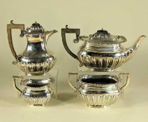 GEORGE V SILVER FOUR-PIECE TEA SERVICE, George Bowen & Sons, Birmingham 1911, half fluted oval