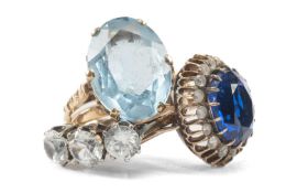 THREE 9CT GOLD DRESS RINGS set with various semi-precious gems stones, 11.1gms gross (3) Provenance: