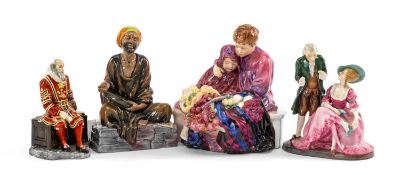 FOUR ROYAL DOULTON FIGURES comprising 'Flower Sellers Children' HN 1342, 'Mendicant' HN 1365, 'A