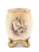 DOULTON BURSLEM PORTRAIT VASE, of ovoid form on gilt twig base, printed with a portrait of a