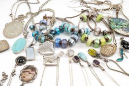 ASSORTED FASHION PENDANT NECKLACES, some marked 925, mounted with CZ, paste, shell etc, together