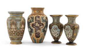 DOULTON LAMBETH SILICON WARES comprising pair of Eliza Simmance floral vases and two similar