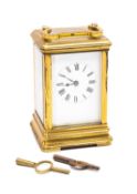 GILT BRASS FIVE GLASS CARRIAGE CLOCK, gorge case, enamel dial with Roman numerals, bevelled glass,