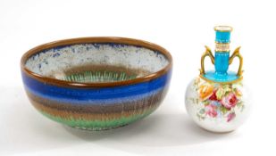 MINTONS BONE CHINA VASE, painted by Leonard Rivers with red and yellow roses, gilt borders,