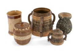 ASSORTED DOULTON LAMBETH STONEWARES, including 1953 Coronation tankard 14.4cms h, large marbled