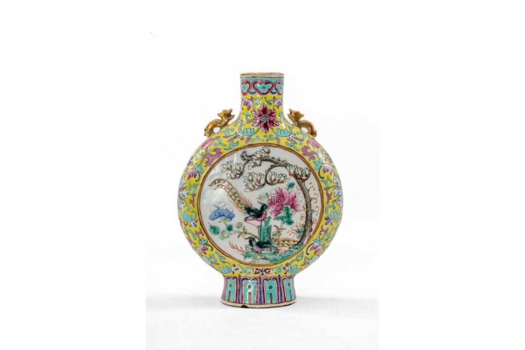 CHINESE FAMILLE ROSE 'DOUBLE PHEASANT' MOON FLASK, 6-character Tongzhi seal mark, enamelled with - Image 1 of 6