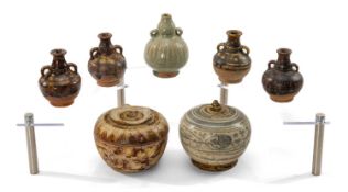 INTERESTING COLLECTION ANCIENT THAI STONEWARES, 14th-16th C., including Swankalok stoneware jar &