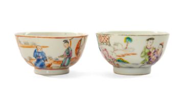 TWO CHINESE FAMILLE ROSE PORCELAIN TEABOWLS, late 18th Century, painted with figures, one in the