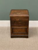 VICTORIAN OAK CELLARETTE with brass side handles, 55cms H, 40cms W, 37cms D