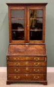 GEORGIAN MAHOGANY BUREAU BOOKCASE with the upper section having twin glazed doors, boxwood strung