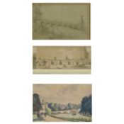 BURRELL (SIR) mixed media on paper - London Thames scenes, 22.5 x 14.5cms and 24.5 x 9.5cms, and