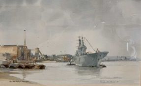 DENNIS JOHN HANCERI RSMA (1928-2011) watercolour - titled 'The Royal Ark at Greenwich, Circa