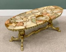 PLUS LOT 31 - ONYX TOP GILT BRASS COFFEE TABLE 43cms H, 120cms L, 50cms W