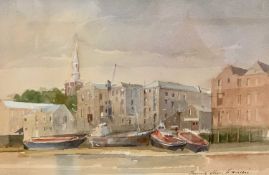 DENNIS JOHN HANCERI RSMA (1928-2011) watercolour - titled 'St. Mary's Church, Rotherhithe',