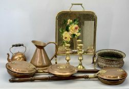 VICTORIAN CIRCULAR COPPER JARDINIERE, with embossed decoration, 13cms H, 30cms diam., pair of