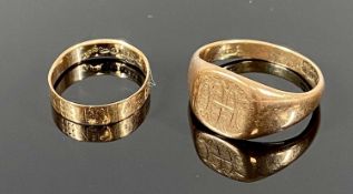 LADY'S & GENTS 9CT ROSE GOLD RINGS Victorian and later x 2, the lady's date stamped Chester 1882,