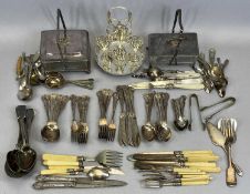 TWO EPNS & GLASS SARDINE DISHES, circular egg cup stand and a mixed quantity of Victorian and