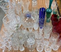 CUT GLASSWARE / COLOUR GLASSWARE, LARGE QUANTITY, including bowls, comport, vases, drinking glasses,