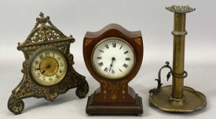 ART NOUVEAU-STYLE INLAID MAHOGANY MANTEL CLOCK, early 20th Century, white enamel dial with black