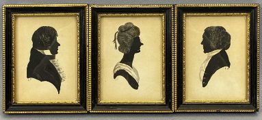 THREE GEORGE III INK ON PAPER SILHOUETTES MINIATURES being a gentleman facing left, gentleman facing