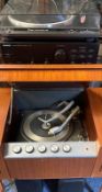HIFI EQUIPMENT: GARRARD & HIS MASTER'S VOICE TURNTABLE IN A MID-CENTURY TEAK TYPE FLOORSTANDING
