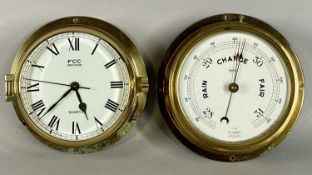 SESTREL BRASS CASED BULK HEAD BAROMETER 20.5cms diam., and an FCC precision quartz brass cased