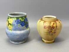 ROYAL WORCESTER BLUSH IVORY VASE, of ribbed design, painted with flowers and leaves, with gilded