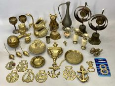 TWO BRASS SERVANTS BELLS, on steel springs with brackets, 25cms H overall, Etain pewter slender