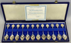 JOHN PINCHES CASED SET OF TWELVE ZODIAC SPOONS, SCULPTED BY DAVID CORNELL, LONDON 1957, 12.25cms