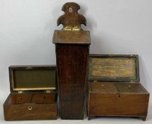 RUSTIC OAK CANDLE BOX, 19th Century, sloping lift up lid, body of square tapering form, 44cms H,