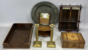 SMALL MAHOGANY TOILET MIRROR WITH SWING PLATE, shaped two-tier base with mirror back, 13cms H;