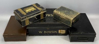 PAINTED METAL TWO-HANDLED DEED BOX, early 20th Century, W. Dowson, 18.5cms H, 41cms W, 29cms D,