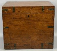 EDWARDIAN RECTANGULAR BRASS BOUND MAHOGANY BOX with hinged lift up lid, 38cms H, 43cms W, 33cms D