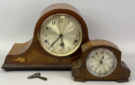 EDWARDIAN INLAID MAHOGANY CASED DOME TOP MANTEL CLOCK, circular silvered dial with Arabic