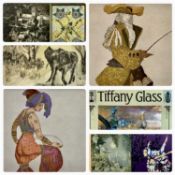 LYN WOLFENDEN woodcut - titled 'Unexpected Meeting', 30 x 44.5cms, LEON BAKST colour prints, a