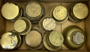 VICTORIAN BRASS WAGON/CART AXLE HUBS x 10, Milner & Bayes, Gainsborough; Southgate Builder,