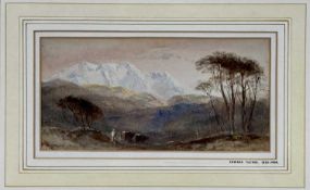 EDWARD TUCKER (1830-1909) watercolour - landscape with figure and cattle in foreground, snow covered