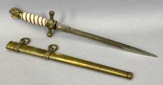 WWII GERMAN NAVAL OFFICER'S DAGGER, eagle and swastika pommel, wire bound faux ivory grip, cross