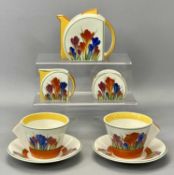 WEDGWOOD CLARICE CLIFF 'TEA FOR TWO' SET, 'Crocus' pattern, limited edition, teapot no. 00073C, milk