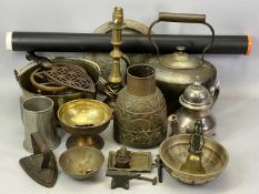 VICTORIAN OVAL COPPER KETTLE, 32cms H, circular brass jam pan with steel swing handle, 24cms